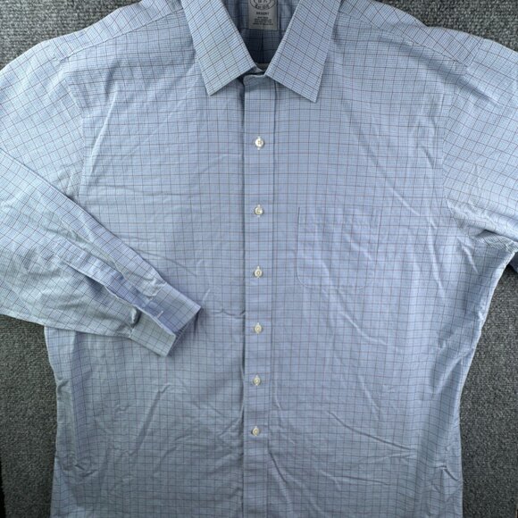 Brooks Brothers Long Sleeve Button Up Shirt Cotton Men 18 35 Regent Blue Red - Picture 6 of 13